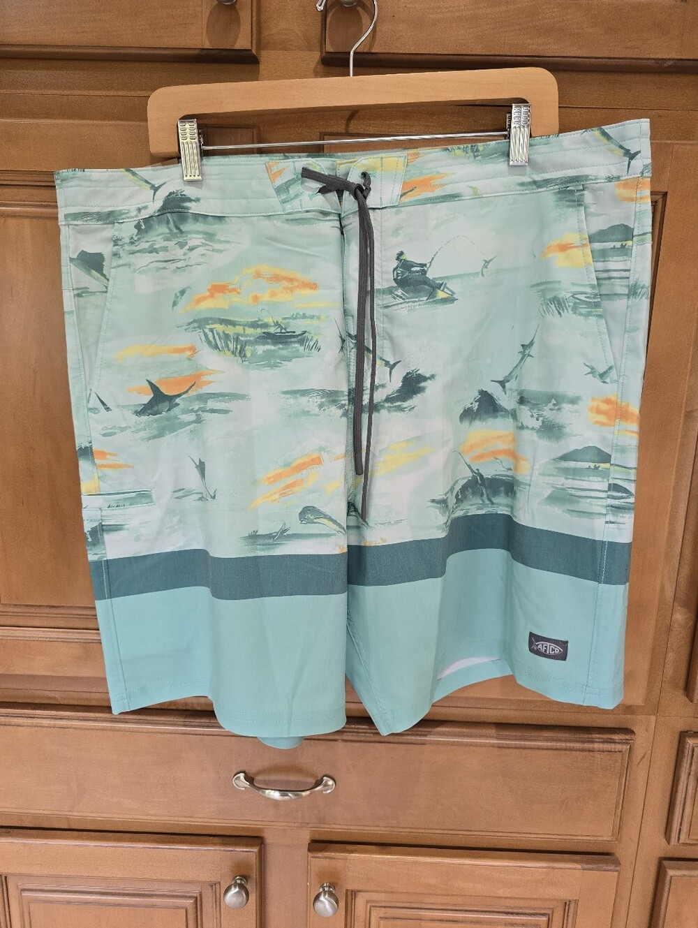AFTCO Mint Green Scenic Fishing Swim Board Shorts Size 40